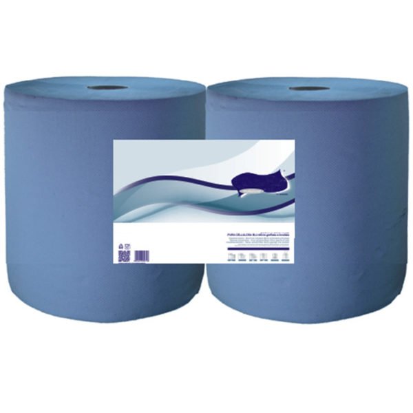 Rola hartie industriala albastra, 3 straturi, dim. laveta 34 x 22 cm, 500 lavete/rola, 2 role/bax