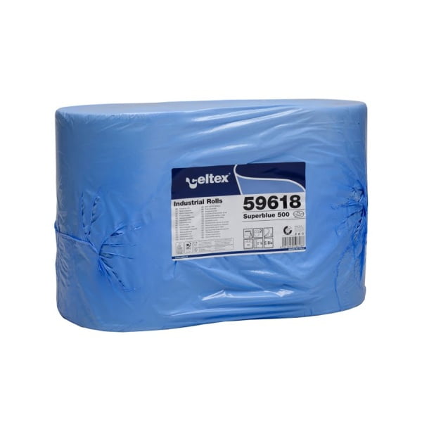 Rola hartie industriala Celtex Superblue 59618, 3 straturi, dim. laveta 36 x 36 cm, 500 lavete/rola, 2 role/bax , pentru uz industrial si spalatorii auto