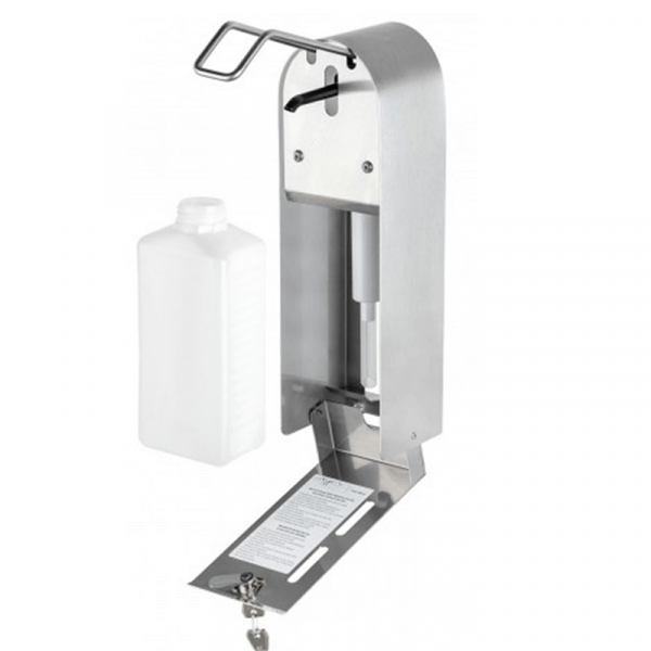 Dispenser dezinfectant din inox, profesional, actionare cu brat / cot, cu sistem de incuiere 1000ml