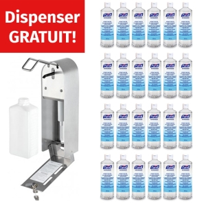 Pachet Dispencer Dezinfectant Inox Gratuit + 24 flacoane Dezinfectant Purell Advanced 500ml