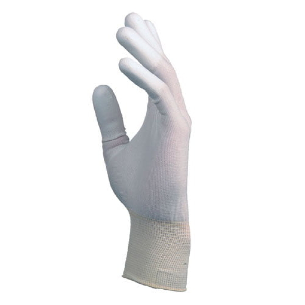 Manusi precizie din poliester alb , cu imersie poliuretan(PU) pe degete