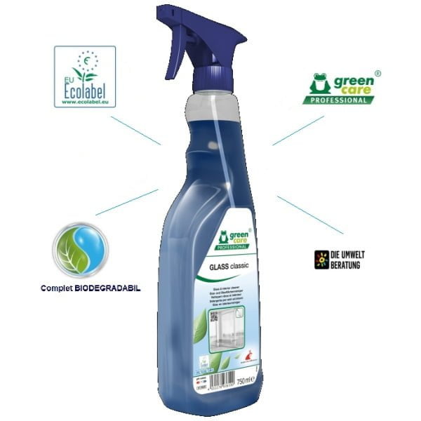 Detergent ecologic, GLASS classic, Green Care,  pentru sticla si oglinzi, nu lasa urme, 750ml, certificat ECOLABEL