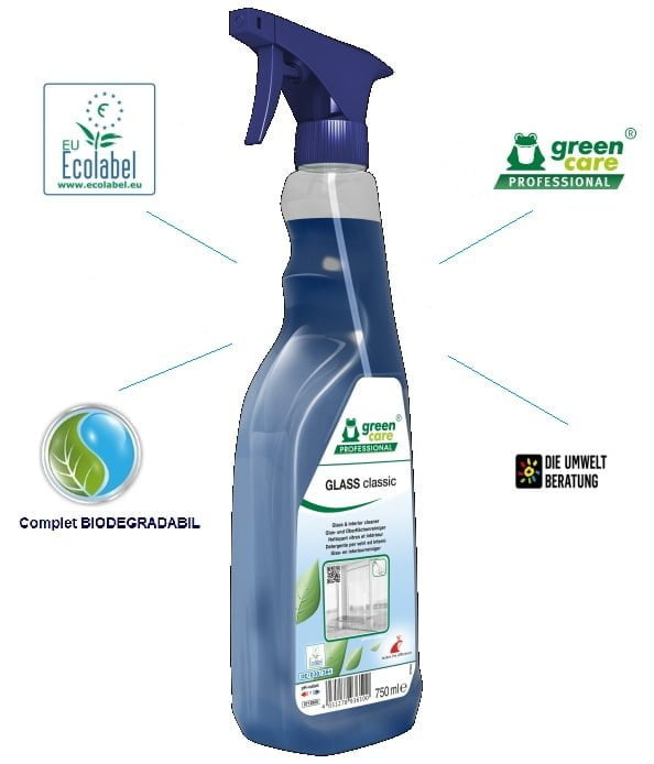Detergent ecologic, GLASS classic, Green Care,  pentru sticla si oglinzi, nu lasa urme, 5l, certificat ECOLABEL, complet biodegradabil