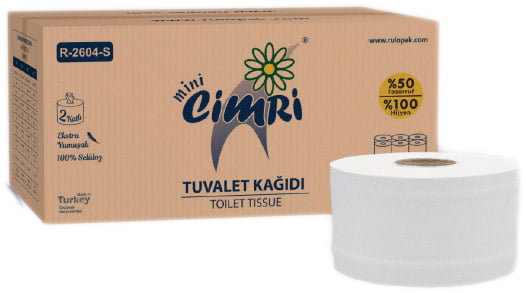 Hartie igienica alba mini,cu derulare centrala, portionata, CIMRI K5 R2604S, in 2 straturi,  510 portii, 12 role / bax