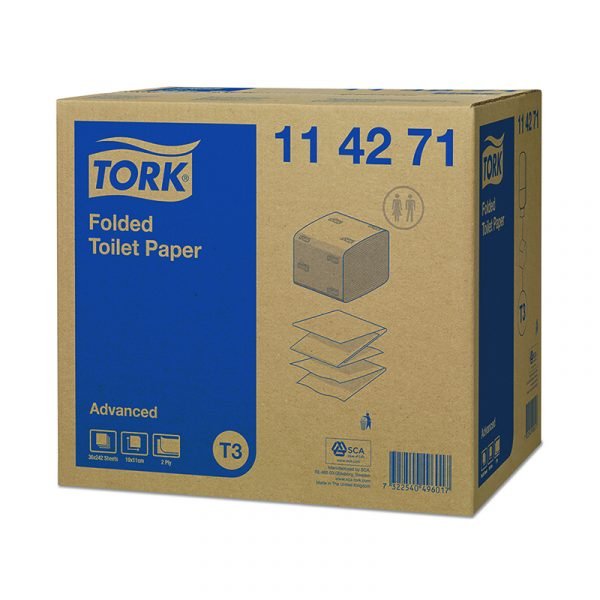 Hartie igienica Tork pliata Advanced T3 114271, 2 straturi, 242 foi/pachet, 36 de pachete/bax