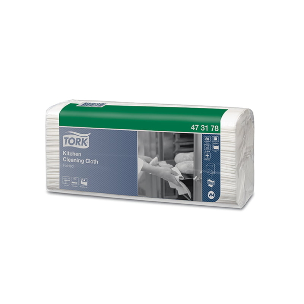 Lavete rezistente pentru bucatarie Tork 473178 W4, albe, 80/pachet