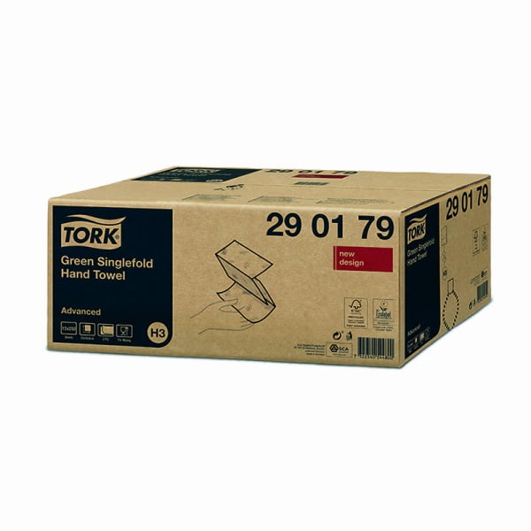 Prosoape de hartie Tork Singlefold Advanced H3 290179,  verzi, 2 straturi, 250 servetele/pachet