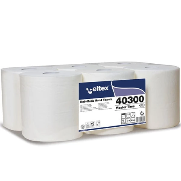 Rola prosop hartie autocut Celtex Master Time 40300, alb, 285m, 2 str, 6 role/bax, certificat Ecolabel, pentru dispensere CE92680, CE95420