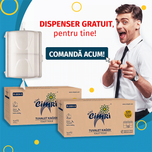 Dispenser hartie igienica derulare centrala GRATUIT + 2 baxuri hartie igienica