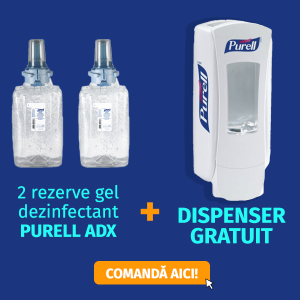 Dispenser dezinfectant Purell ADX cu actionare manuala GRATUIT + 2 rezerve dezinfectant de maini Purell ADX 1200 ml