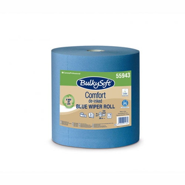 Rola industriala Bulkysoft Comfort, albastra, 3 straturi, 36x36 cm, 1000 portii/rola, 360 m
