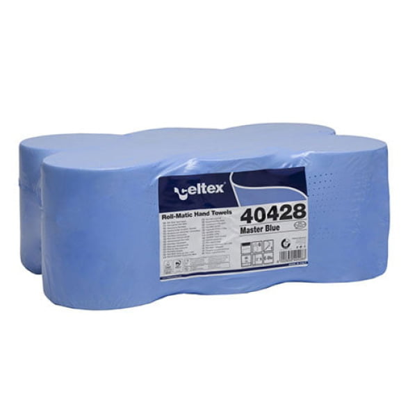 Rola prosop hartie autocut Celtex Master, albastra, 100m, 2 straturi, 6 role/bax, certificat Ecolabel, Food Contact, pentru dispensere CE92680, CE95420