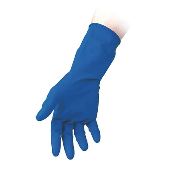 Manusi latex albastru R98, nepudrate, 0.33mm, lungime 30cm, 50 bucati/cutie