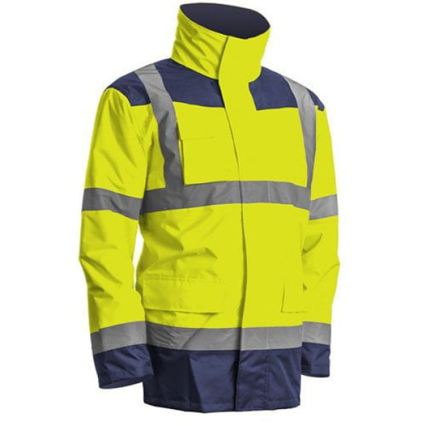 Haina de lucru pentru iarna, multifunctionala, HI-VIZ, 4 in 1, reflectorizanta, impermeabila, Kanata, galben/albastru inchis , cu maneci si gluga detasabile
