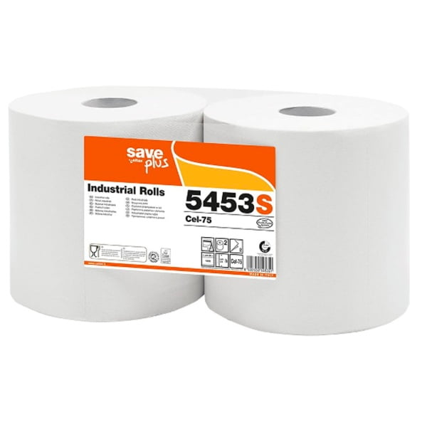 Rola lavete hartie industriala Celtex SavePlus 5453, alba, 2 straturi, celuloza 75%, 1000 portii, 280metri, portie 24x28cm, 2role / bax, certificata pentru industria alimentara, Ecolabel