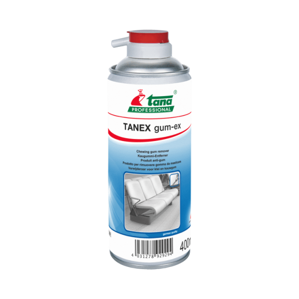 Solutie Tanex Gum-Ex 400 ml, indeparteaza rapid   guma de mestecat, aluatul, pasta de modelat sau plastilina de pe covoare, tapiserii, textile, PVC, linoleum, elastomer, lemn și piatră, 6 buc/bax