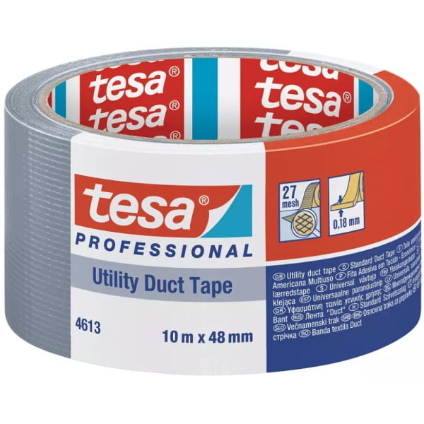 Banda adeziva  tesa® 4613, de uz industrial, gri,  din tesatura PET/bbc, latime 48 mm, lungime 10 metri