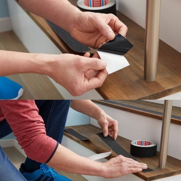 Banda antialunecare tesa®60950 rezistenta, pentru interior sau exterior, culoare neagra, latime 25 mm, lungime 15 metri