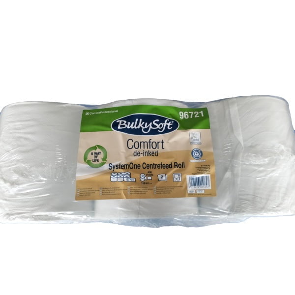 Rola derulare centrala, 2 straturi, De-inked, alba, 150m, 96721 Bulkysoft ,6 role/bax