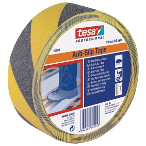 Banda antialunecare tesa®60951, rezistenta, pentru interior sau exterior, culoare galben / negru, latime 50 mm, lungime 15 metri,