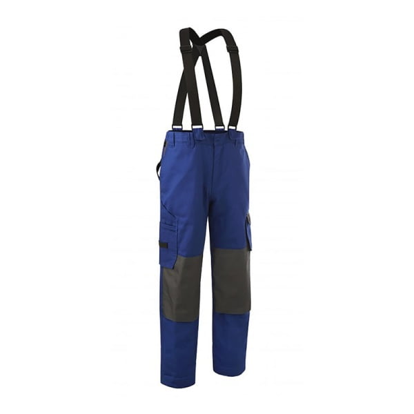 Pantaloni de iarna, Commander, albastri, exterior bumbac 260g, captuseala poliester 180g, cu genunchiere, bretele, 7 buzunare Coverguard