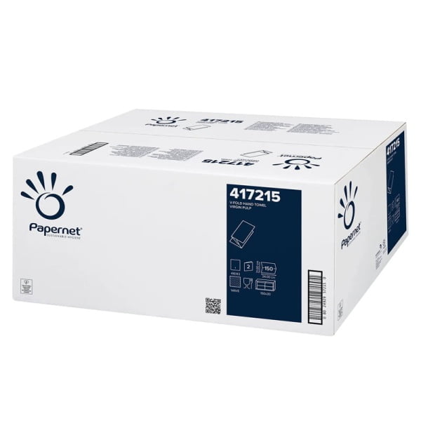 Prosoape pliate in V Sofidel, 2 str, alba, celuloza pura, 21x24cm, 150 buc/pachet, 20 pachete/bax