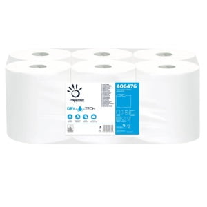 Rola prosoape autocut Papernet 406476, Dry Tech, alba, 1 strat, celuloza pura, 247m, 6 role/bax, certificat pentru industria alimentara, Food Contact, Ecolabel