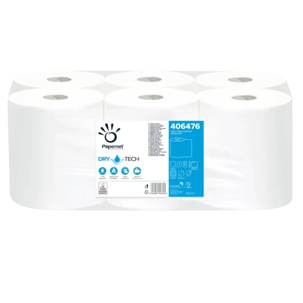 rola-hartie-prosop-autocut-papernet-drytech-406476 Rola prosoape autocut Papernet 406476, Dry Tech, alba, 1 strat, celuloza pura, 247m, 6 role/bax, certificat pentru industria alimentara, Food Contact, Ecolabel