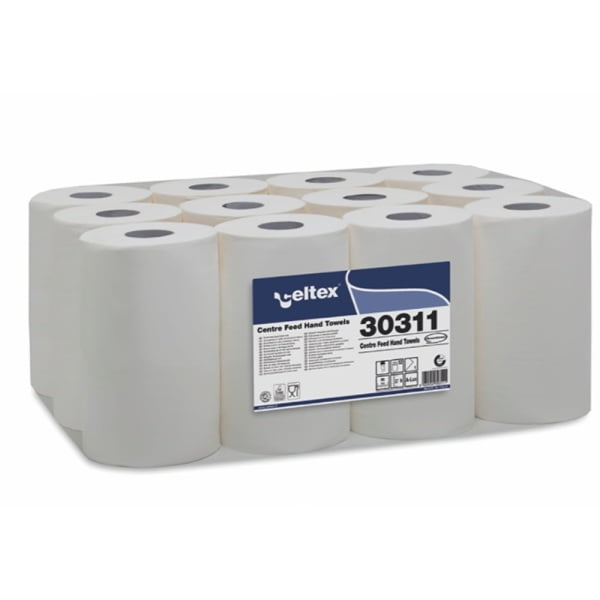 Rola prosop derulare centrala, Celtex Mini 30311, alba, 100% celuloza, 1 strat, 115ml, 12 role/bax