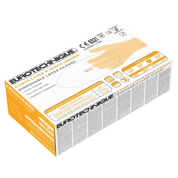 Manusi de unica folosinta, latex, pudrate  Euro-One 5810 , grosime 0.13 µm, certificate pentru industria alimentara, 100bucati/cutie