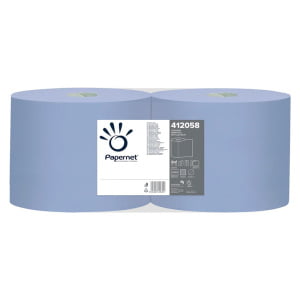 Rola hartie industriala albastra Papernet 412058, 2 straturi, 1000 portii, 360 m, dim. laveta 36 x 21.5 cm, 2 role / bax