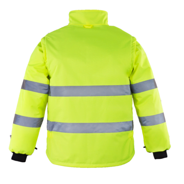Haina de lucru pentru iarna, HI-VIZ, 4 in 1, reflectorizanta, multifunctionala, impermeabila, ROADWAY 4IN1, galben-albastru inchis, jacheta detasabila, geaca de iarna si vesta