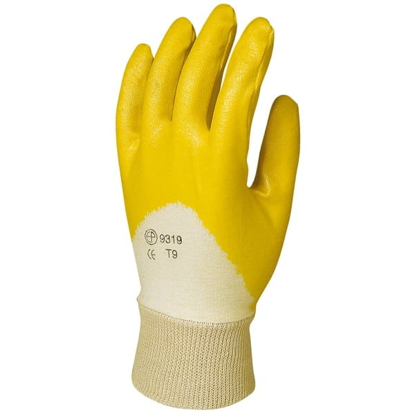 Manusi de protectie, EUROSTRONG 9320, din bumbac, imersate nitril galben 3/4, cu manseta elastica, rezistente la uzura, mediu uleios, uscat