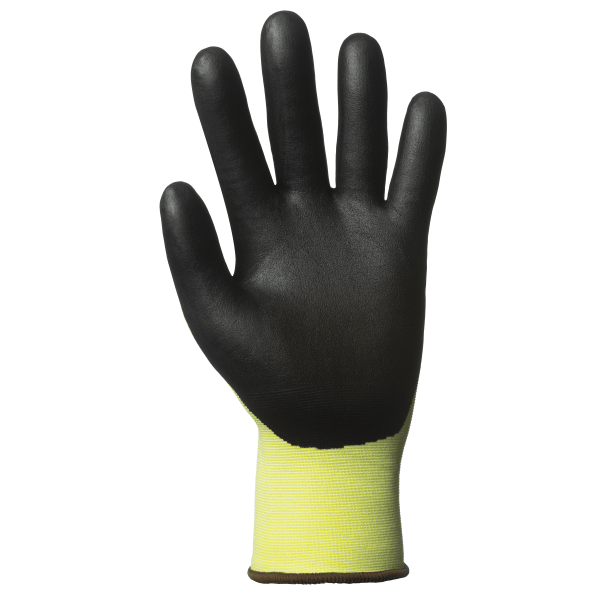 Manusi de protectie cu rezistenta la taiere 3/B, Hi-Viz, EUROCUT N318HV, galben fluorescent, cu imersie micro-spuma de nitril pe palma, Coverguard