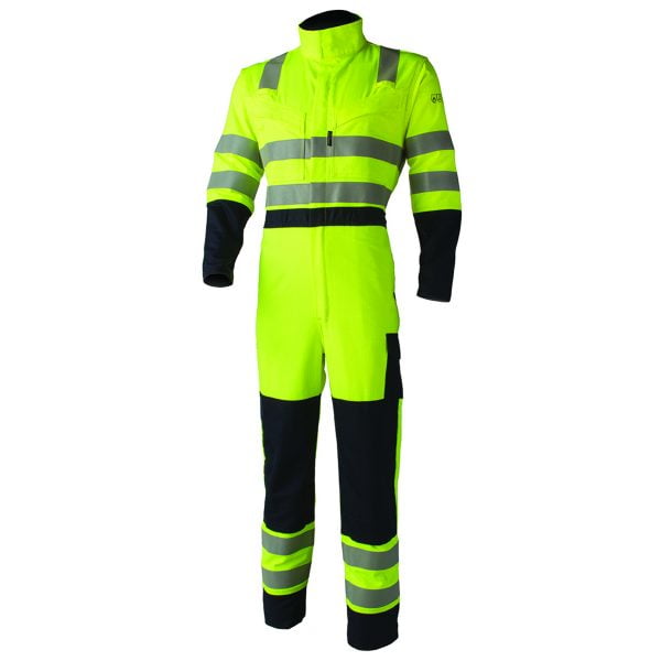 Combinezon multi-risk Thor, cu protectie antistatica & ignifuga & antichimica, HI-VIZ-galben, cu benzi reflectorizante