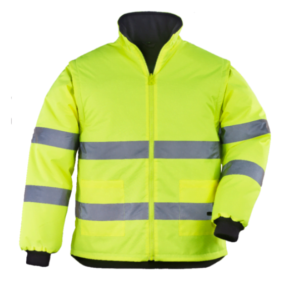 Haina de lucru pentru iarna, HI-VIZ, 4 in 1, reflectorizanta, multifunctionala, impermeabila, ROADWAY 4IN1, galben-albastru inchis, jacheta detasabila, geaca de iarna si vesta
