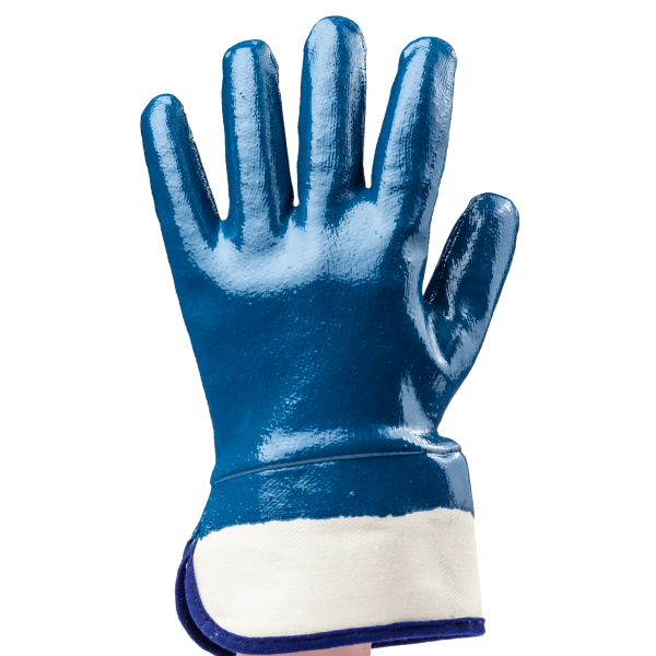 Manusi de protectie EUROSTRONG 9620, din bumbac, cu imersie completa in nitril, manseta dreapta, deschisa, pentru mediu umed, uleios