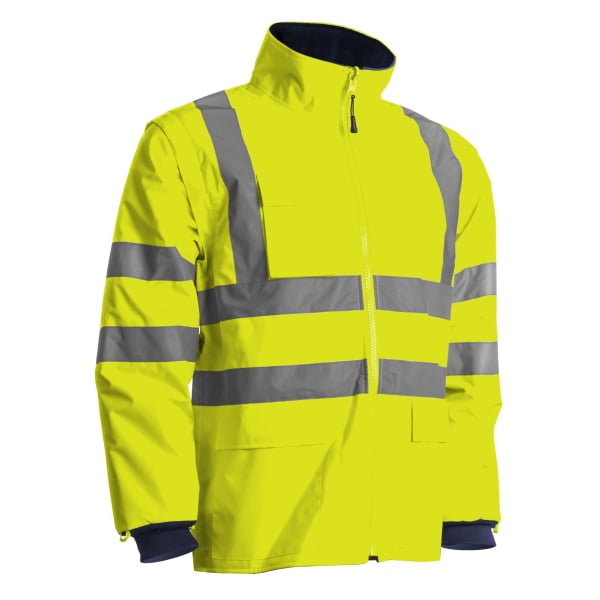 Haina de lucru pentru iarna, multifunctionala, HI-VIZ, 4 in 1, reflectorizanta, impermeabila, Kanata, galben/albastru inchis , cu maneci si gluga detasabile
