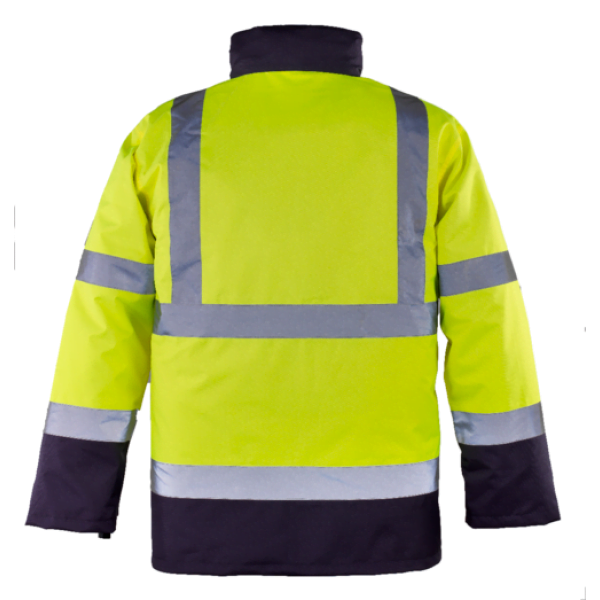 Haina de lucru pentru iarna, HI-VIZ, 4 in 1, reflectorizanta, multifunctionala, impermeabila, ROADWAY 4IN1, galben-albastru inchis, jacheta detasabila, geaca de iarna si vesta