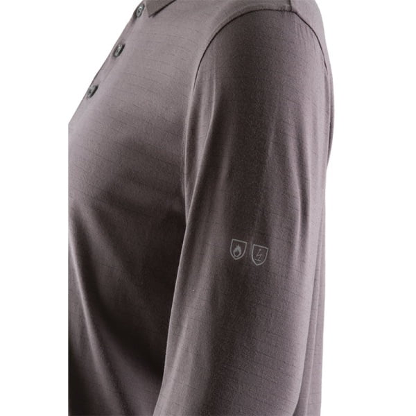 Tricou Polo ignifug, antistatic, cu maneca lunga, gri, 60% modacrilic, 39% bumbac, 1% fibre antistatice, 180 g/m², UPF50, EN ISO 11612:2015, EN1149-5:2018