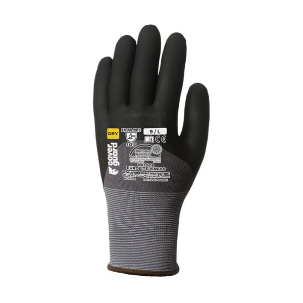 Manusi de protectie imersate 3/4 in nitril microporos, EUROLITE 15N606, gri/negru, pentru manipulare sau asamblare in mediu uscat, Coverguard