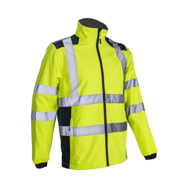 Jacheta impermeabila HI-Viz, de ploaie si vant, Kanpa, galben HV-albastru, Softshell in 3 straturi, benzi reflectorizante, impermeabilitate 8000 mm, respirabilitate 3000 g/m²/24h