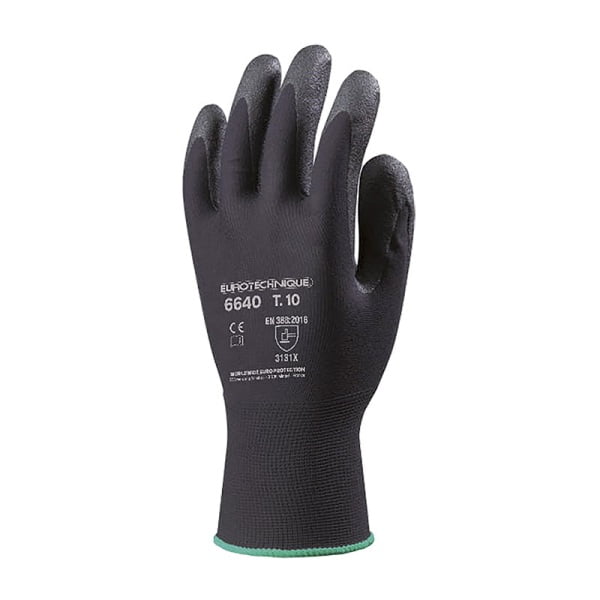 Manusi de protectie Eurolite 6640, negre, imersate cu spuma PVC pe palma, rezistente la uzura si rupere, pentru manipulare fina si asamblare de precizie, Coverguard