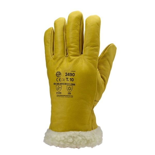 Manusi de protectie pentru iarna Eurowinter Islande, galbene, lungi 32cm, din piele de bovina, moale, captusite cu poliamida, protectie impotriva temperaturilor scazute