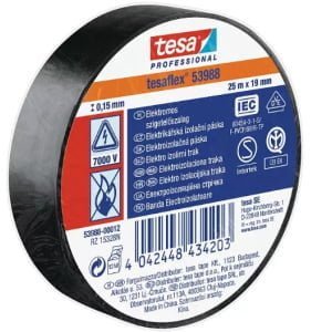 Banda electroizolatoare tesaflex® 53988, PVC, negru, latime 19mm, lungime 25m, pentru izolare si marcare electrica