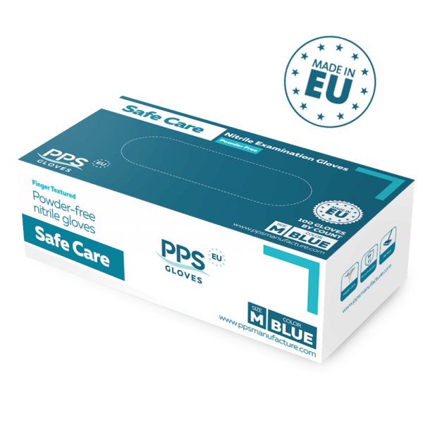 Manusi nitril de unica folosinta Safe Care albastre nepudrate, 0,07mm, 100 buc/cutie, produse in UE