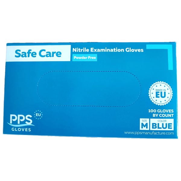 Manusi nitril de unica folosinta Safe Care albastre nepudrate, 0,07mm, 100 buc/cutie, produse in UE
