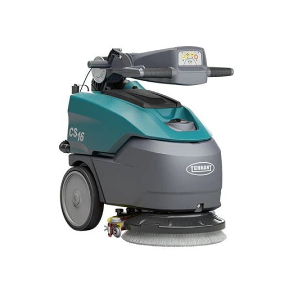 Echipament de spălat şi uscat pardoselile Tennant CS16 cu acumulatori, gata de utilizare. pentru spatii mici si mijlocii, birouri, magazine, showroom-uri, spatii de productie mici, 950-1300 mp /oră