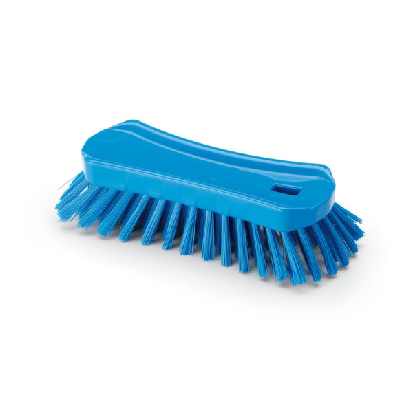 Perie de mana, 23 x 10 cm, ergonomica, duritate medie, albastra, rezistenta la 130 °C, pentru industria alimentara, certificata HACCP