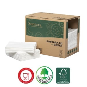 Lavete industriale Sontara EC® Green, Compostabile dim. laveta 32.5 x 42 cm, 50 lavete / pachet, 6 pachete / cutie portabila, albe, pentru stergeri fara scame si degresare suprafete, rezistente la solventi puternici, material netesut, certificate pentru industria alimentara, D20000895